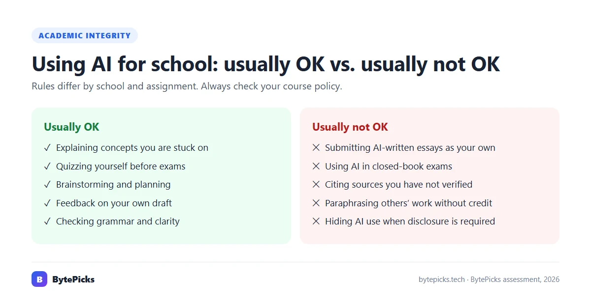 Ways of using AI for school that are usually allowed versus usually not allowed